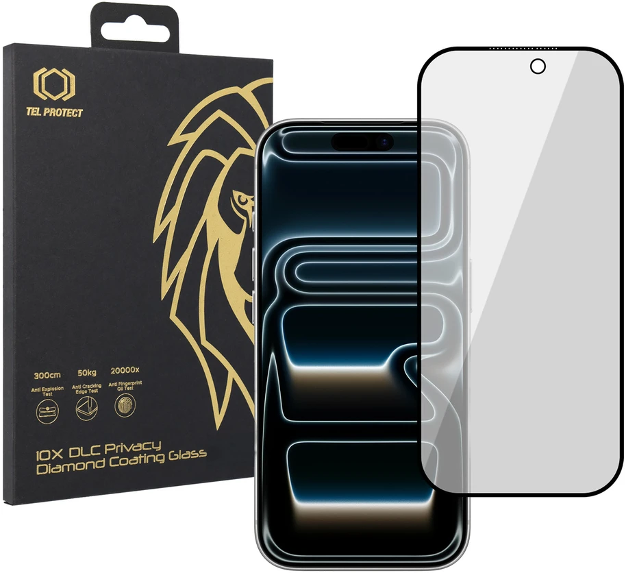Grūdintas stiklas Tel Protect 10X Privacy DLC Diamond Coating, skirtas Iphone 18 Pro
