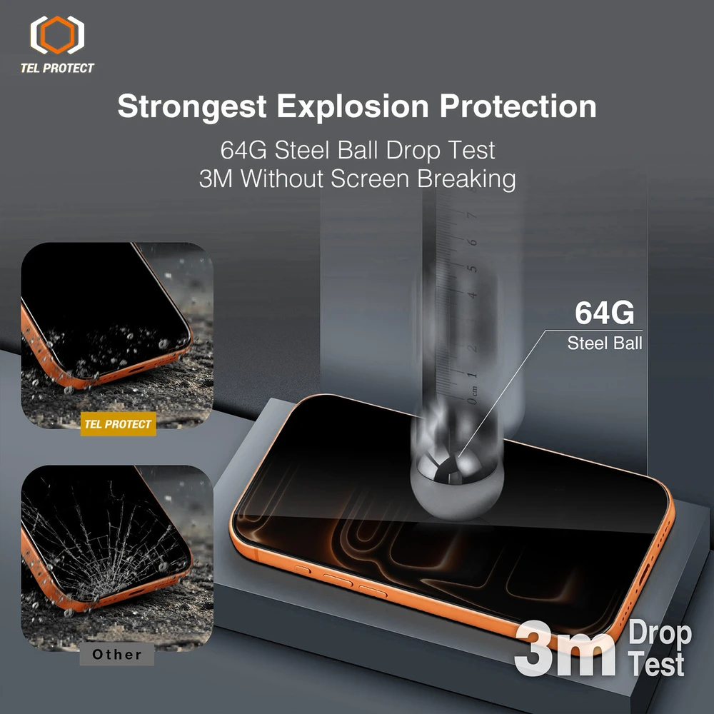 Grūdintas stiklas Tel Protect 10X Privacy DLC Diamond Coating, skirtas Iphone 18 Pro