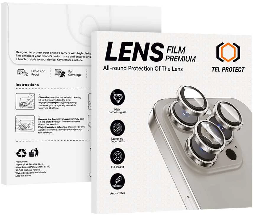 Grūdintas stiklas Tel Protect 3D Lens skirtas Apple iPhone 14 Pro/14 Pro Max skaidrus (objektyvui 3 vnt)