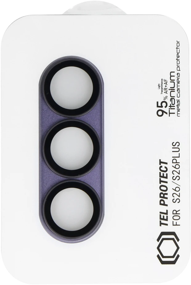Grūdintas stiklas Tel Protect 95% AR+AF Full Metal Camera Protector į aparat skirtas Samsung Galaxy S26 Ultra violetinė (island)
