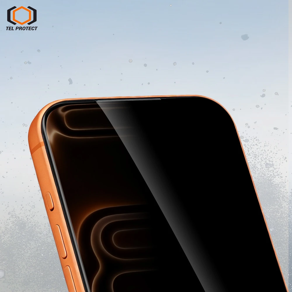 Grūdintas stiklas Tel Protect Dust-Free Easy Fit Privacy Full Glue 6D skirtas Apple iPhone 13/13 Pro/16E juodas