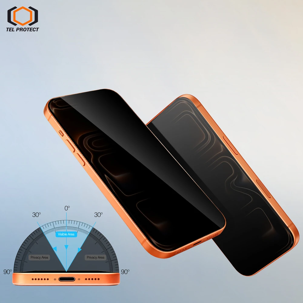 Grūdintas stiklas Tel Protect Dust-Free Easy Fit Privacy Full Glue 6D skirtas Apple iPhone 15 Pro juodas