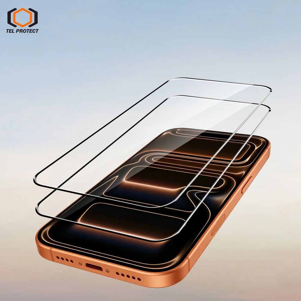 Grūdintas stiklas Tel Protect Dust-Free Easy Fit Full Glue 6D, skirtas Apple iPhone 17 Pro Max, juodas – 2 vnt.