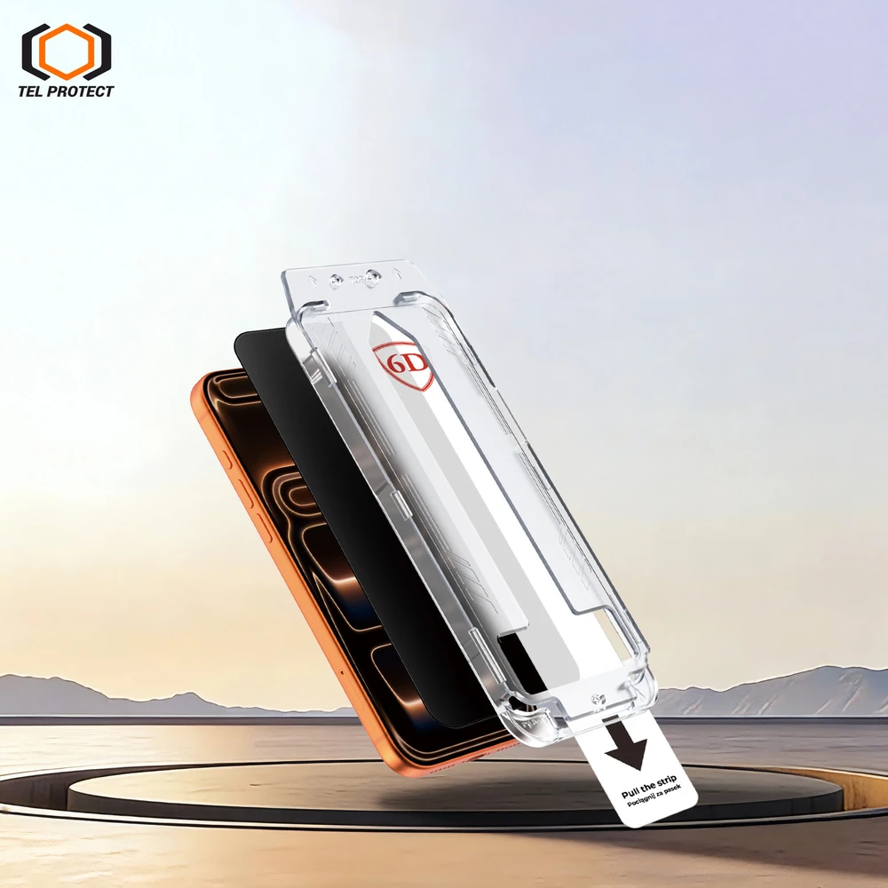 Grūdintas stiklas Tel Protect Dust-Free Easy Fit Privacy Full Glue 6D skirtas Apple iPhone 13/13 Pro/16E juodas