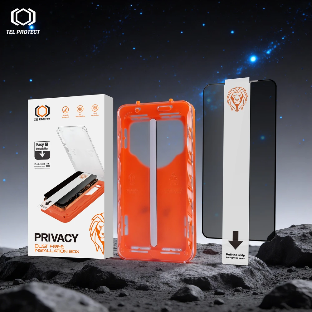 Grūdintas stiklas Tel Protect Dust-Free Easy Fit Privacy Titan skirtas Samsung Galaxy S26 Ultra juodas (with fingerprint unlock)