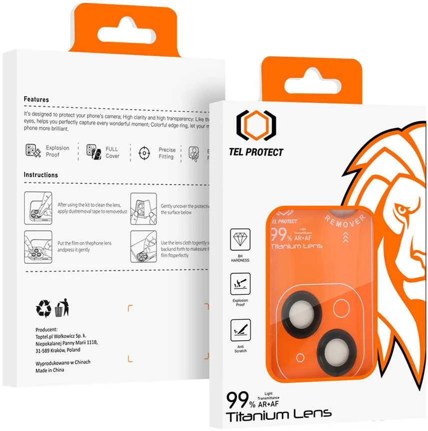 Apsauginis stiklas Tel Protect Titanium Lens 99% AR į aparat skirtas Apple iPhone 15/15 Plus juodas (objektyvui 2 vnt)