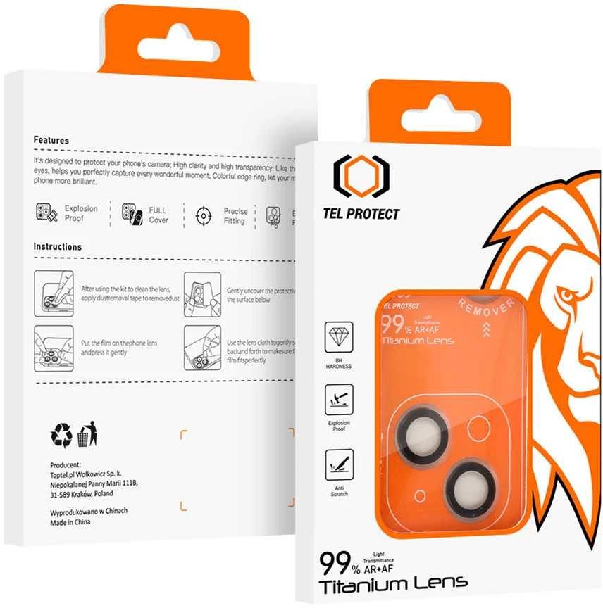 Grūdintas stiklas Tel Protect Titanium Lens 99% AR skirtas Apple iPhone 13/13 Mini skaidrus (objektyvui 2 vnt)