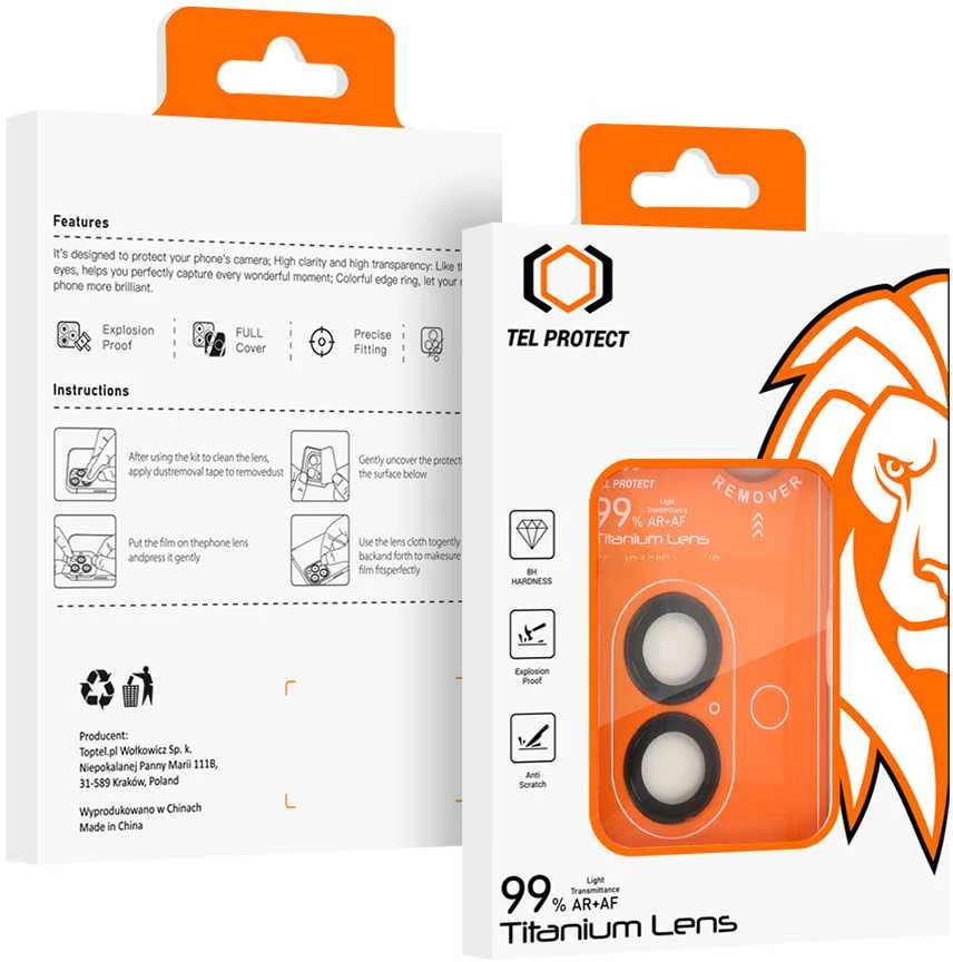 Grūdintas stiklas Tel Protect Titanium Lens 99% AR skirtas Apple iPhone 16/16 Plus juodas (objektyvui 2 vnt)