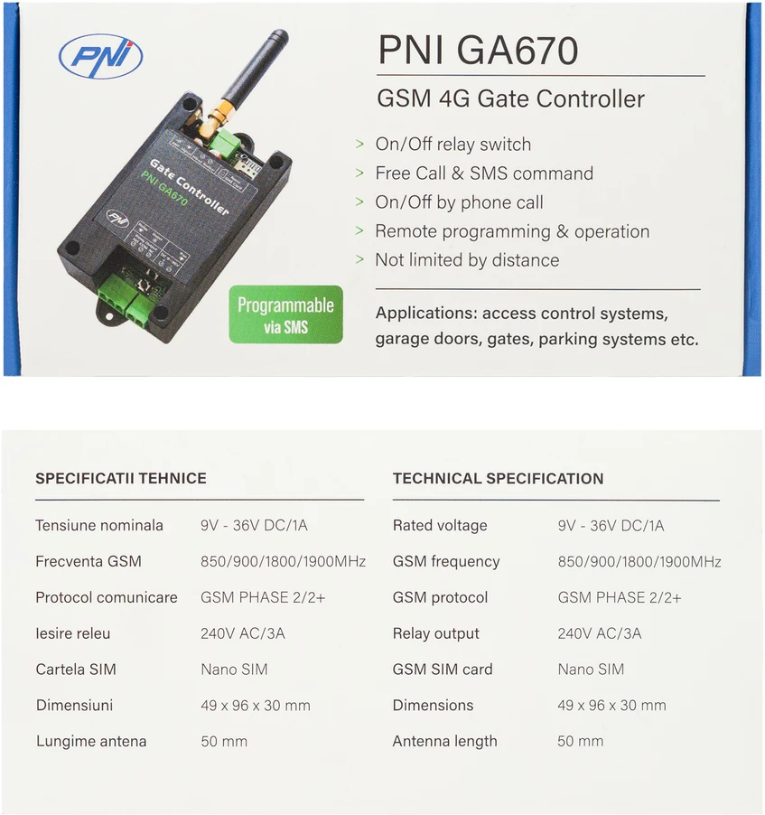 GSM 4G PNI GA670 relė garažo durų, vartų ir užtvarų valdymui