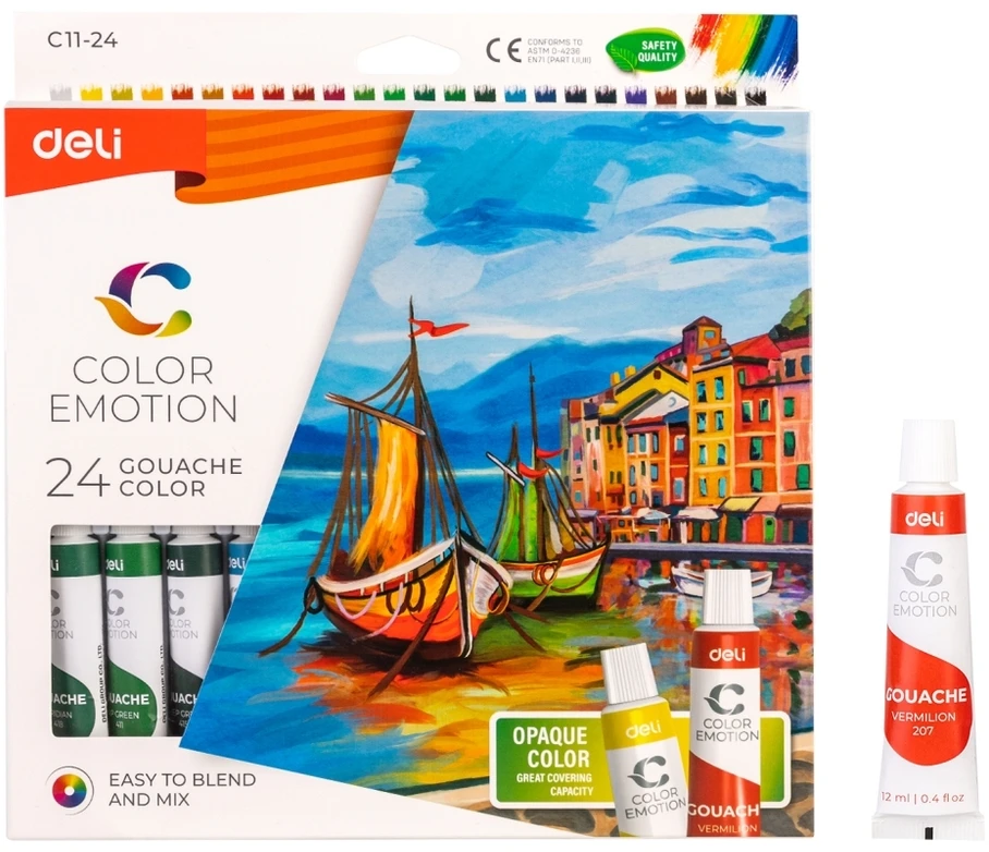 Guašas DELI, 24 spalvų, 12 ml tūbelėse