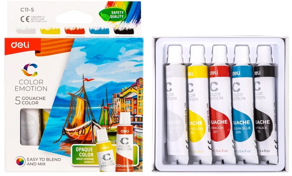 Guašas DELI, 5 spalvų, 12 ml tubelėse