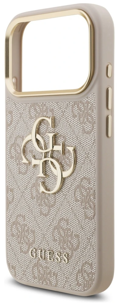 Guess 4G Big 4G Classic Logo Big Strap Metal Mygtukai dėklas skirtas Apple iPhone 17 Pro rožinės spalvos
