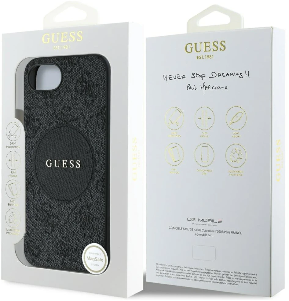 Guess 4G Circle Classic Logo MagSafe dėklas iPhone 16e - juodas