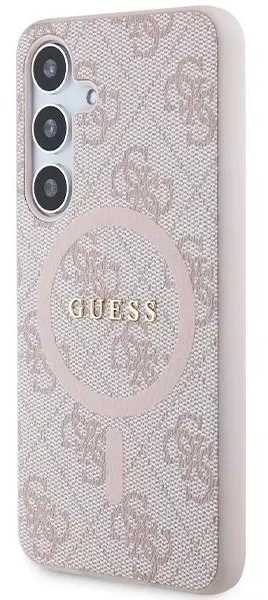 Guess 4G Collection odinis metalinis logotipas MagSafe Samsung Galaxy S24 – telefono dėklas, rožinės spalvos