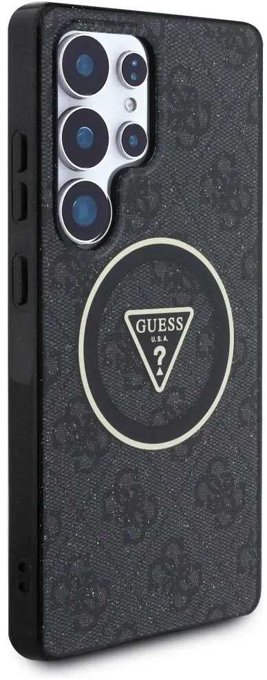 Guess 4G Glitter Triangle Mygtukai MagSafe Samsung Galaxy S25 Ultra dėklas telefonui juodos spalvos