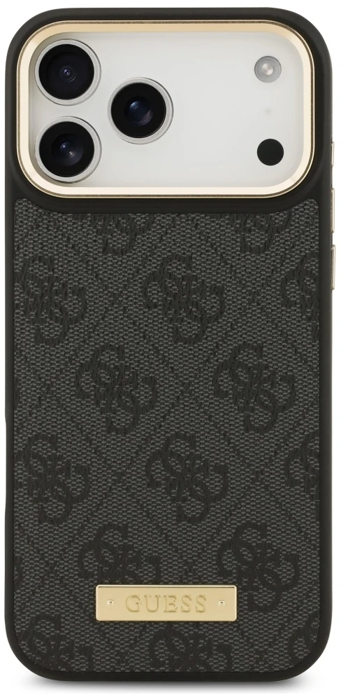 Guess 4G Logo Plate MagSafe dėklas Apple iPhone 17 Pro Max juodos spalvos