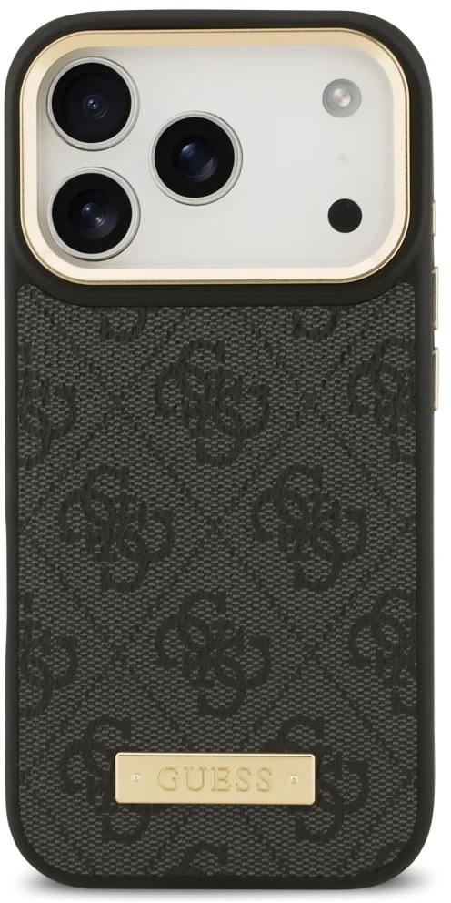 Guess 4G Logo Plate MagSafe dėklas Apple iPhone 17 Pro juodos spalvos