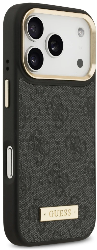 Guess 4G Logo Plate MagSafe dėklas Apple iPhone 17 Pro juodos spalvos