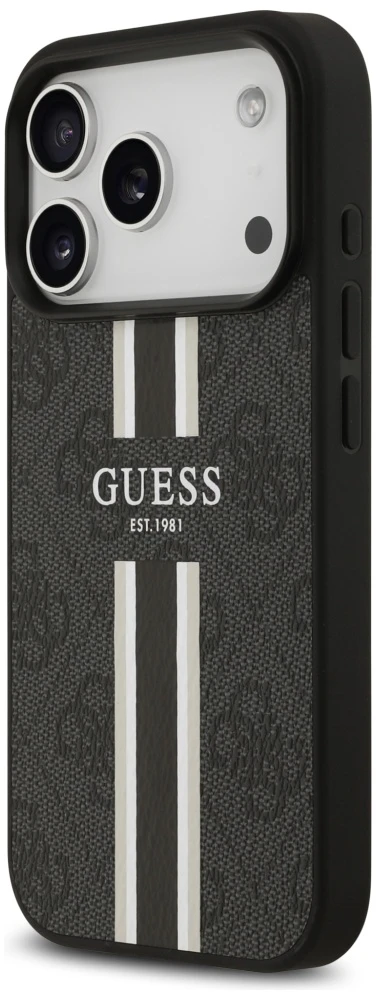 GUESS dėklas, skirtas IPHONE 17 Pro, suderinamas su MagSafe GUHMP17LP4RPSK (4G spausdintos juostelės), juodas