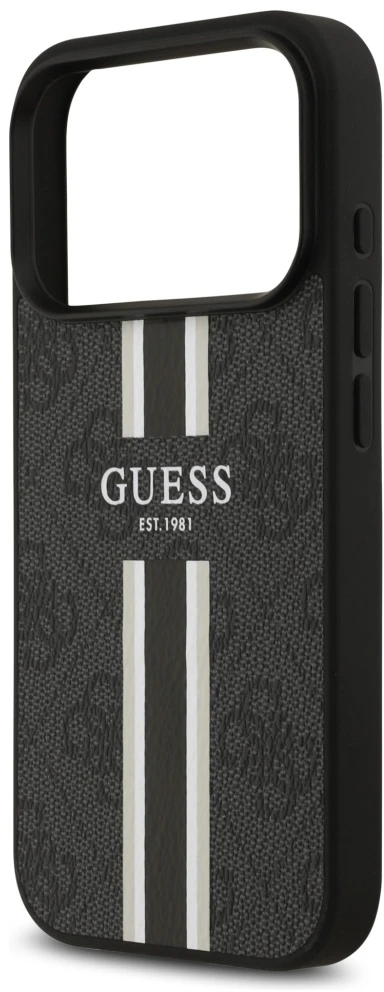 GUESS dėklas, skirtas IPHONE 17 Pro, suderinamas su MagSafe GUHMP17LP4RPSK (4G spausdintos juostelės), juodas
