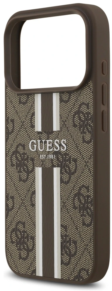 GUESS dėklas, skirtas IPHONE 17 Pro, suderinamas su MagSafe GUHMP17LP4RPSW (4G spausdintos juostelės), rudas