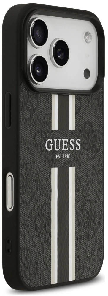 GUESS dėklas, skirtas IPHONE 17 Pro, suderinamas su MagSafe GUHMP17LP4RPSK (4G spausdintos juostelės), juodas