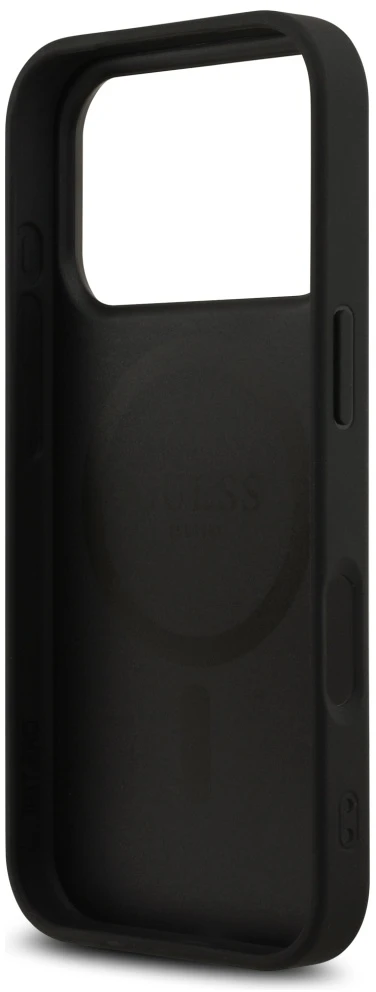 GUESS dėklas, skirtas IPHONE 17 Pro, suderinamas su MagSafe GUHMP17LP4RPSK (4G spausdintos juostelės), juodas