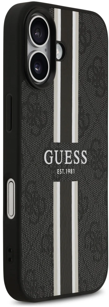 „Guess 4G“ dryžuotas „MagSafe“ dėklas, skirtas „iPhone 17“ - juodas