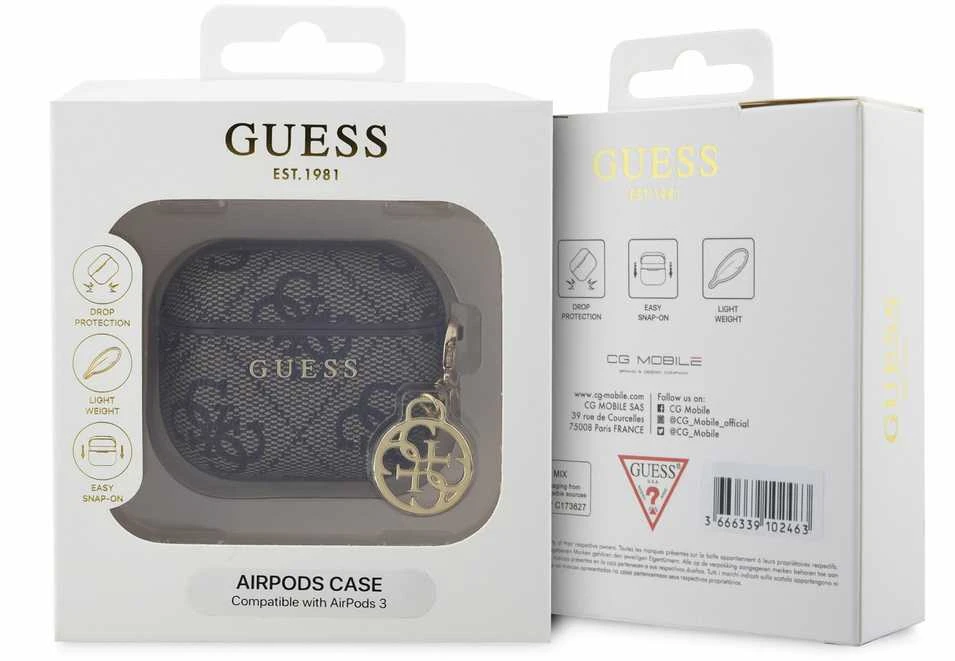 Guess 4G PU Charm dėklas skirtas AirPods 3 Brown