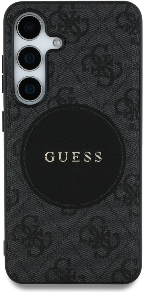Dėklas Guess 4G Round Patch Classic Logo MagSafe Samsung Galaxy S25 Plus juodos spalvos