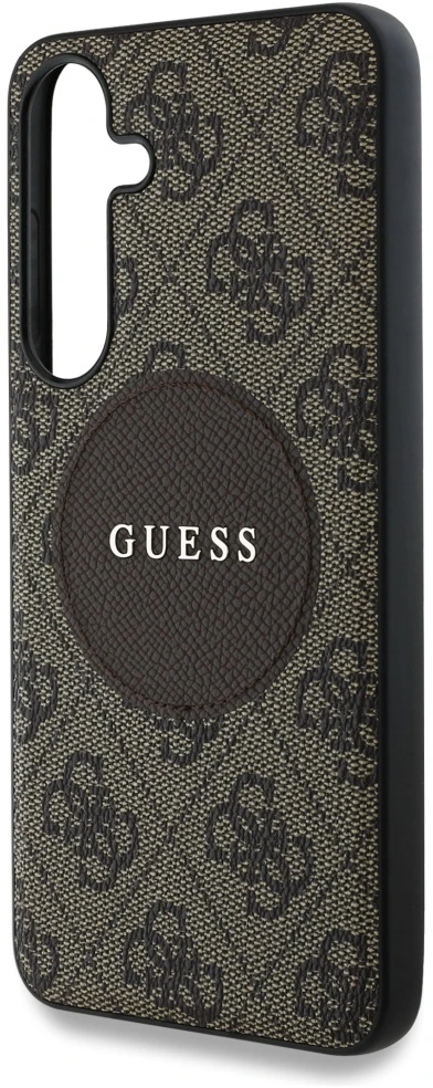 Dėklas Guess 4G Round Patch Classic Logo MagSafe Samsung Galaxy S25+ rudos spalvos