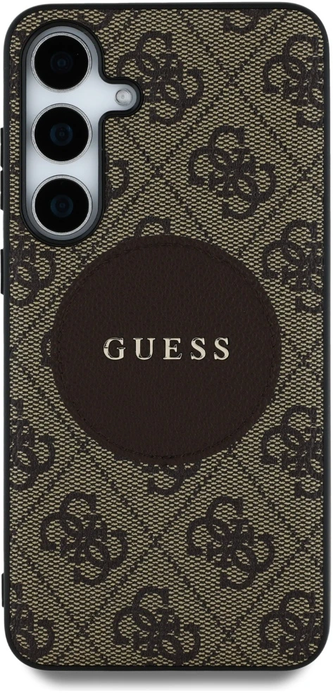 Dėklas Guess 4G Round Patch Classic Logo MagSafe Samsung Galaxy S25+ rudos spalvos