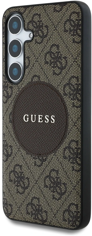 Dėklas Guess 4G Round Patch Classic Logo MagSafe Samsung Galaxy S25+ rudos spalvos