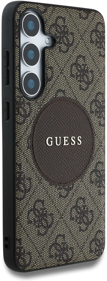 Dėklas Guess 4G Round Patch Classic Logo MagSafe Samsung Galaxy S25+ rudos spalvos