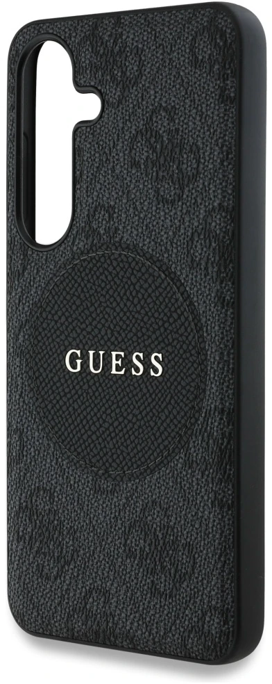 Dėklas Guess 4G Round Patch Classic Logo MagSafe Samsung Galaxy S25 Plus juodos spalvos