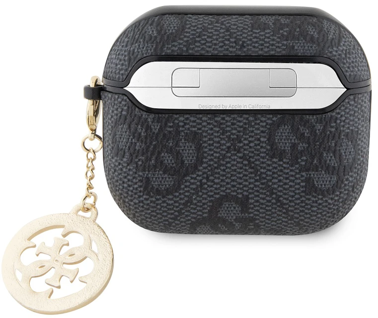Guess 4G Script PC/PU Charm dėklas skirtas AirPods 3 juodos spalvos