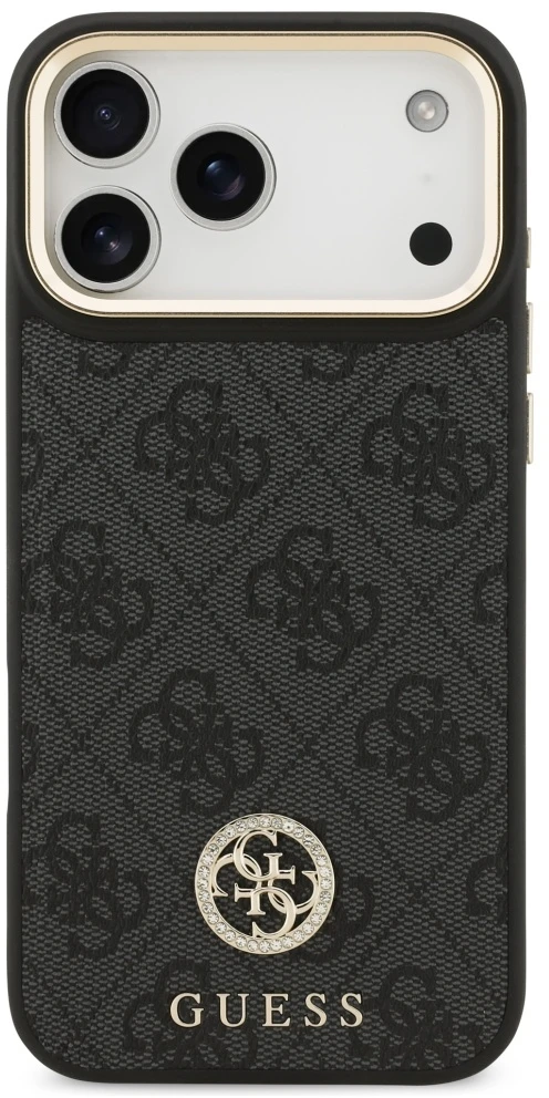 Guess 4G Srtass Logo & Big Strap Metal Mygtukai MagSafe dėklas skirtas Apple iPhone 17 Pro Max juodos spalvos