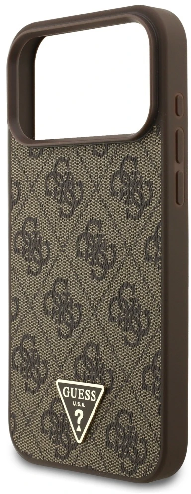 Original dėklas GUESS 4G Strap Triangle Logo MagSafe skirtas Apple iPhone 17 Pro Max rudos spalvos