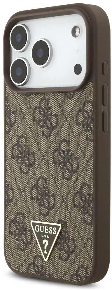 Original dėklas GUESS 4G Strap Triangle Logo MagSafe skirtas Apple iPhone 17 Pro rudos spalvos
