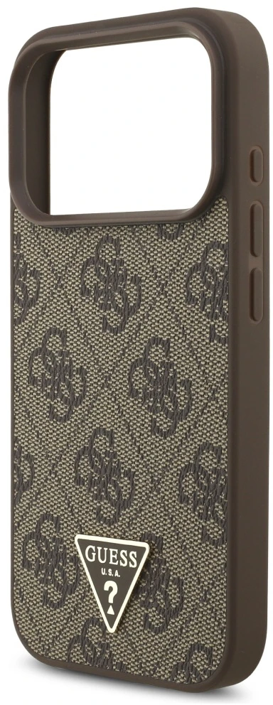 Original dėklas GUESS 4G Strap Triangle Logo MagSafe skirtas Apple iPhone 17 Pro rudos spalvos