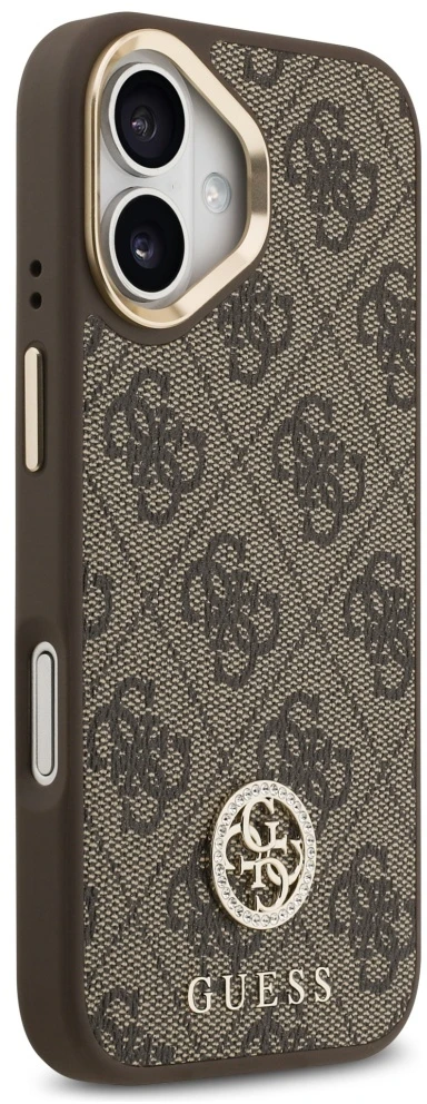 Guess 4G Strass Logo & Big Strap Metal Mygtukai MagSafe dėklas skirtas Apple iPhone 17 Brown