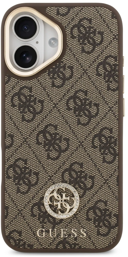 Guess 4G Strass Logo & Big Strap Metal Mygtukai MagSafe dėklas skirtas Apple iPhone 17 Brown
