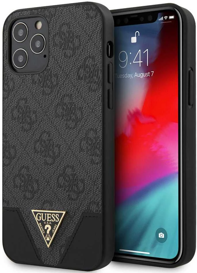 Guess 4G Triangle Apple iPhone 12/12 Pro 6.1 dėklas telefonui pilkos spalvos