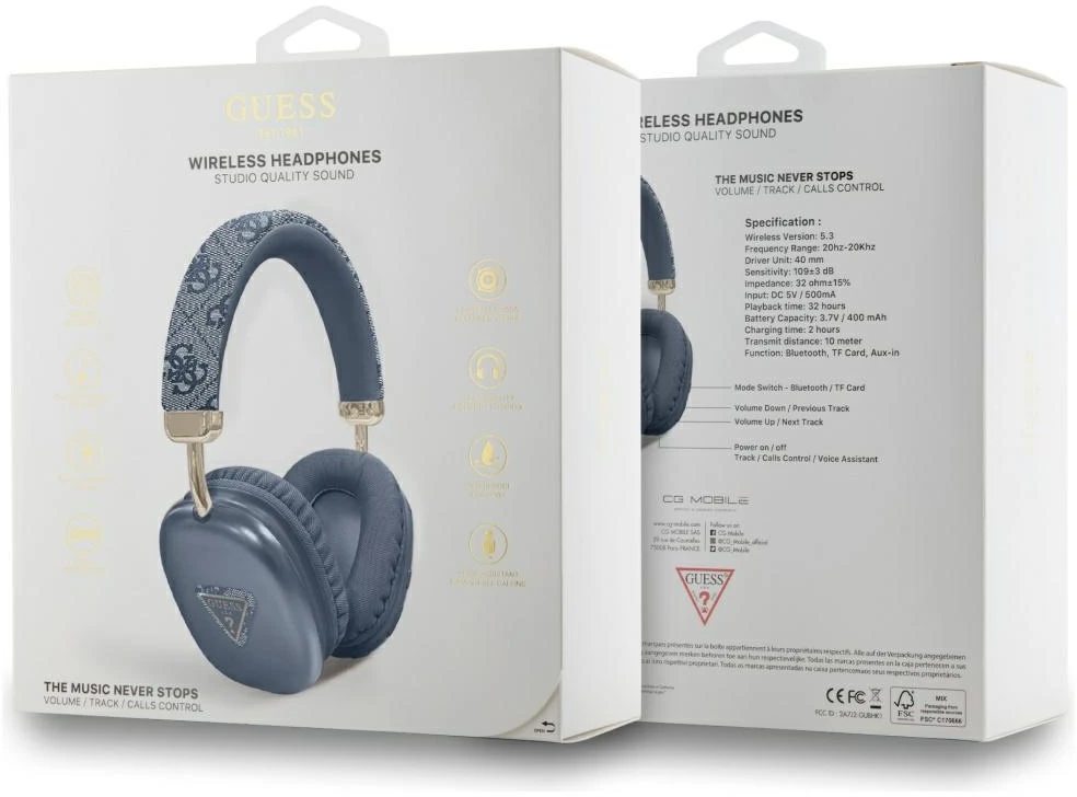 Ausinės Guess Bluetooth 4G Triangle Logo mėlynas