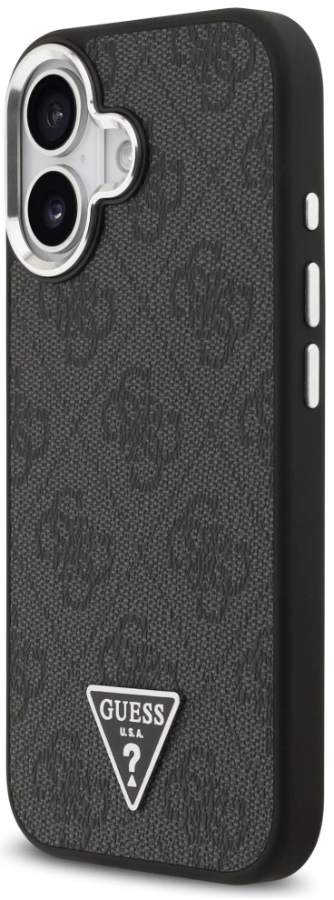 GUESS dėklas, skirtas IPHONE 17, suderinamas su MagSafe GUHMP17SP4TSRCMK (PU 4G su trikampio logotipu SL), juodas