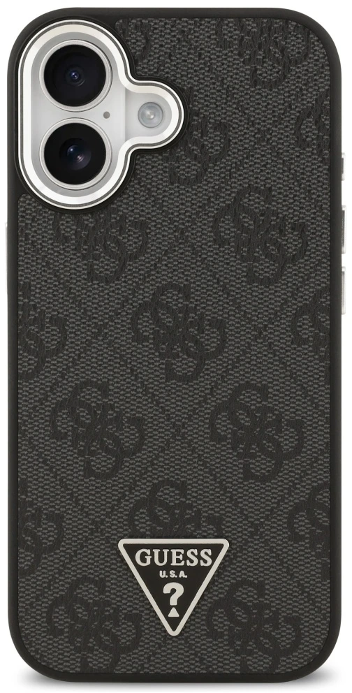 GUESS dėklas, skirtas IPHONE 17, suderinamas su MagSafe GUHMP17SP4TSRCMK (PU 4G su trikampio logotipu SL), juodas