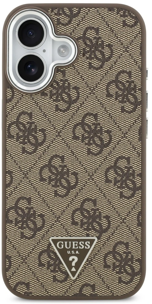 GUESS dėklas, skirtas IPHONE 17, suderinamas su „MagSafe“ GUHMP17SP4TSRCMW (PU 4G su trikampio logotipu SL), ruda