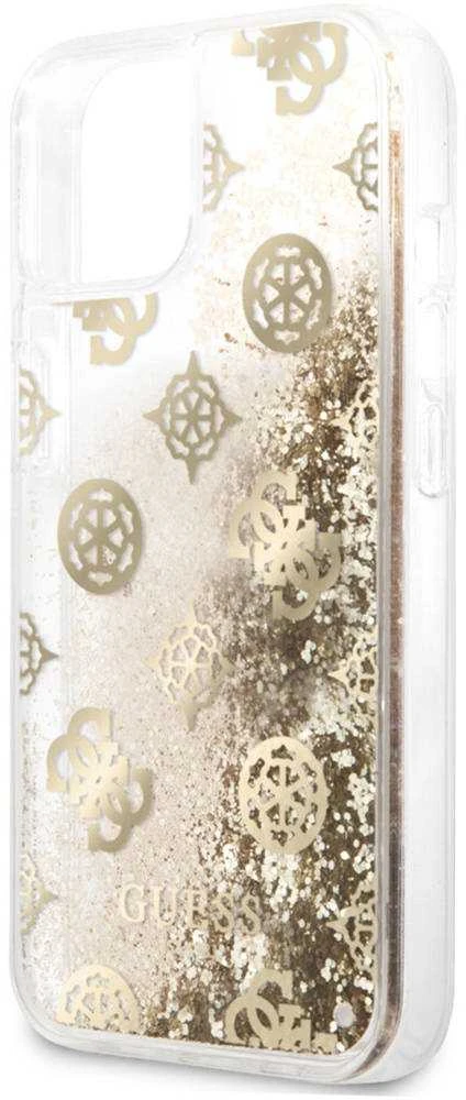 Guess GUHCP13SLGPEGO Apple iPhone 13 mini 5,4″ auksinis kietas dėklas Peony Liquid Glitter