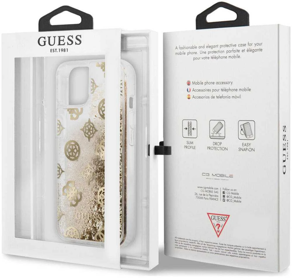Guess GUHCP13SLGPEGO Apple iPhone 13 mini 5,4″ auksinis kietas dėklas Peony Liquid Glitter