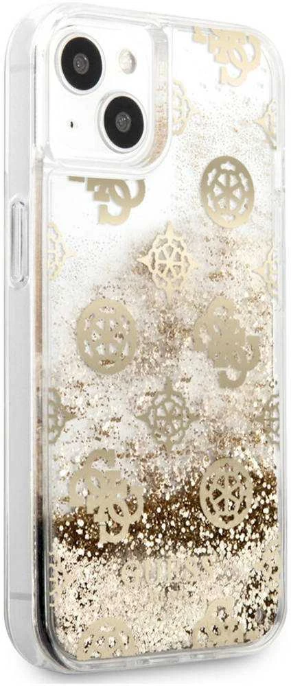 Guess GUHCP13SLGPEGO Apple iPhone 13 mini 5,4″ auksinis kietas dėklas Peony Liquid Glitter